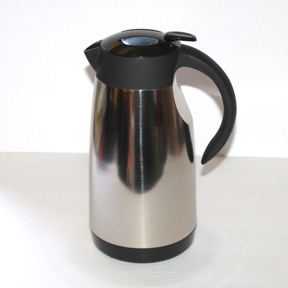 Trudeau Insulated Carafe Pitcher Thermos 33oz NEW stainless black coffee tea